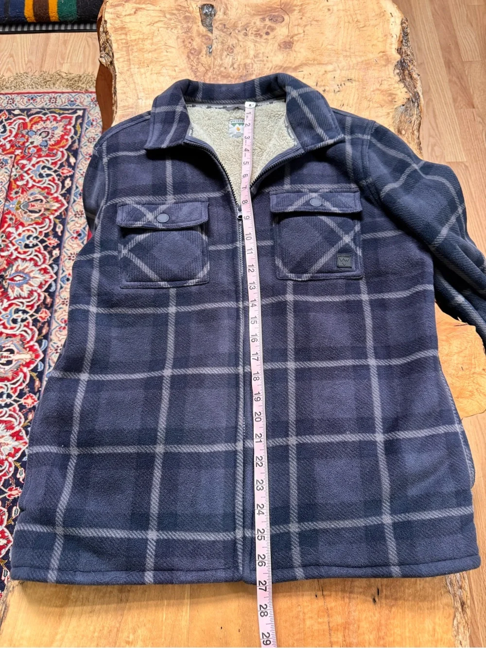 Voyager Men’s Navy Plaid Fleece Sherpa-lined Jacket Size S